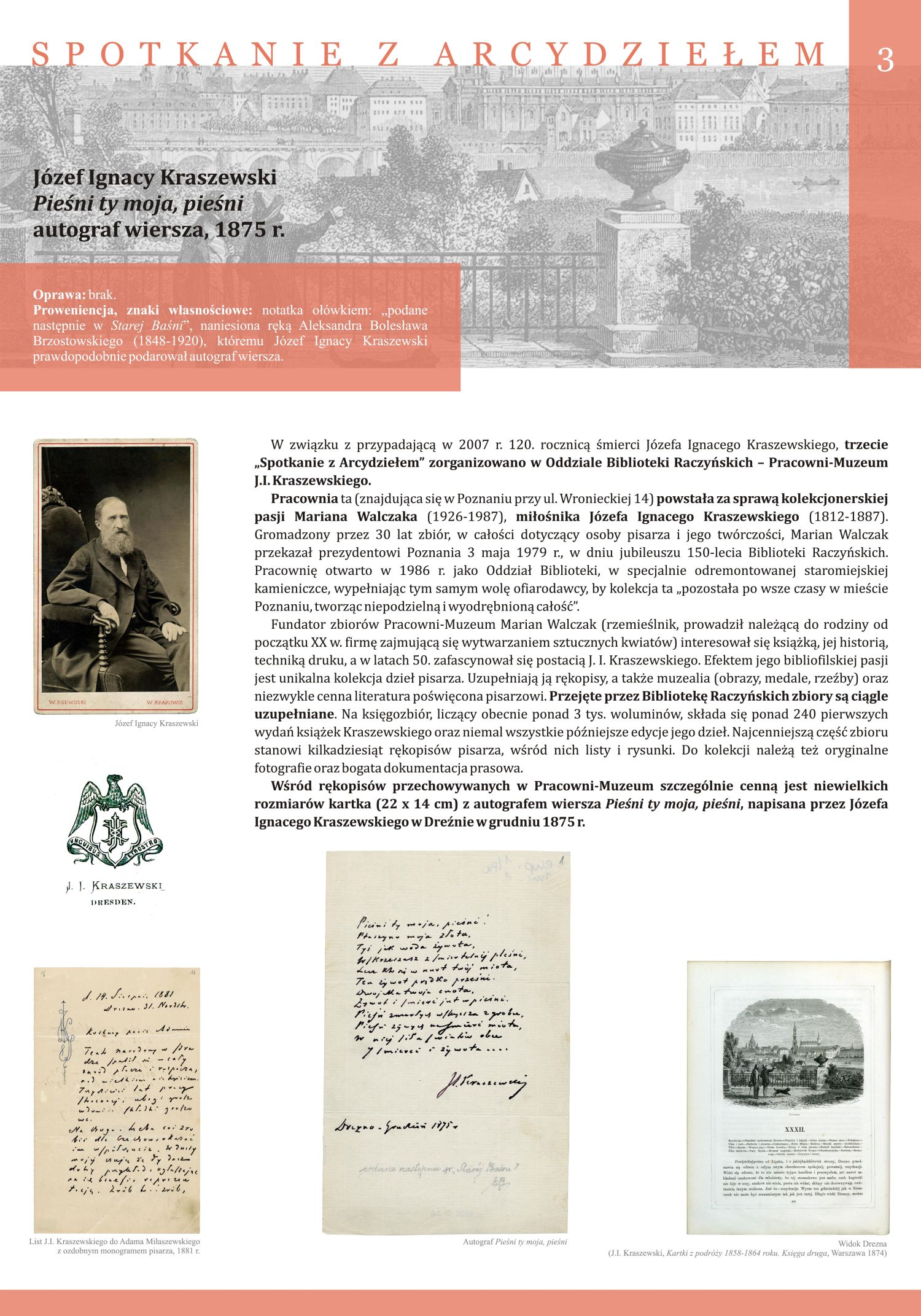 plansza o autografie Pie�ni ty moja Kraszewskiego