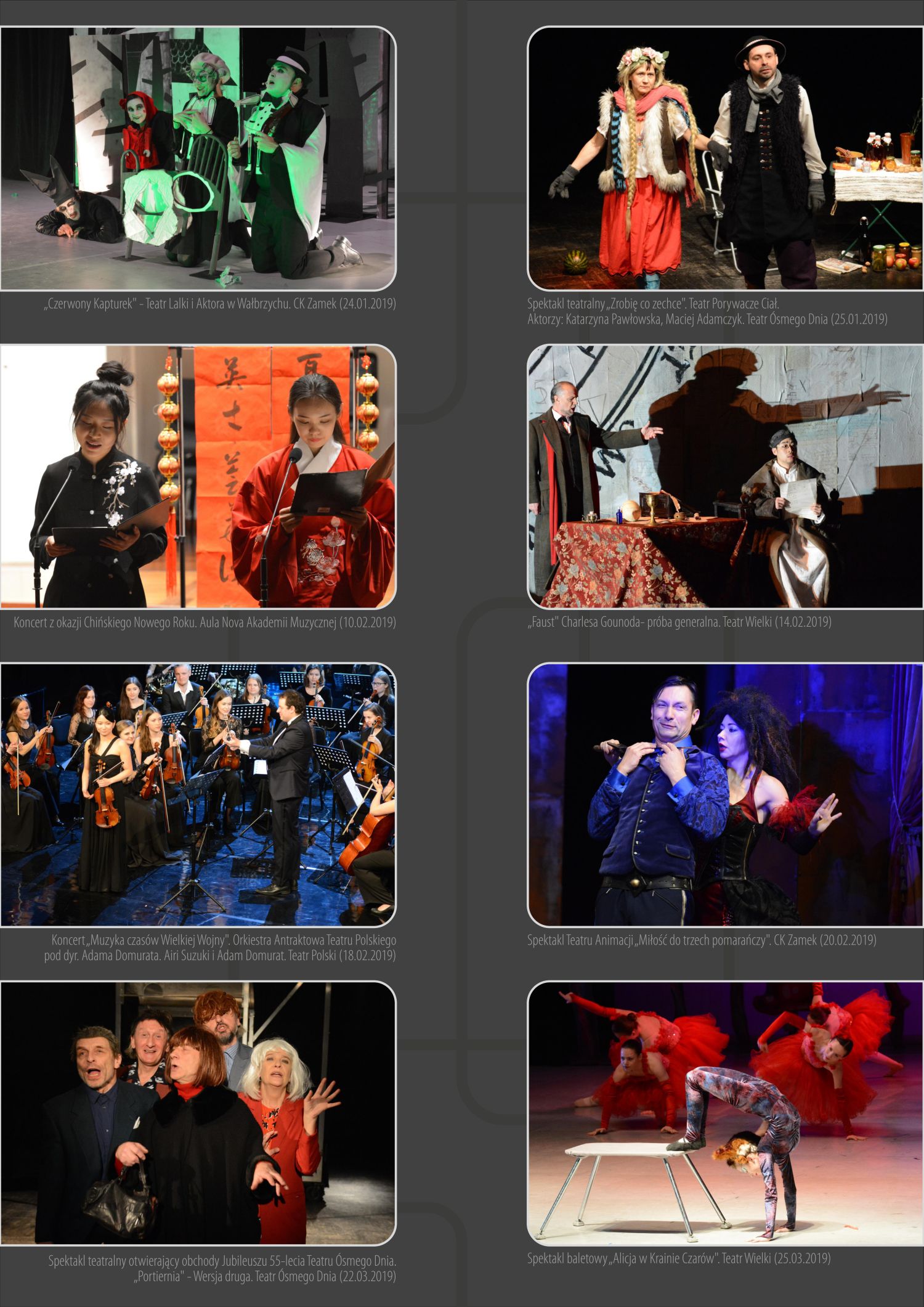 8 zdj�� przedstawiaj�cych kadry z pozna�skic spektakli i koncert�w