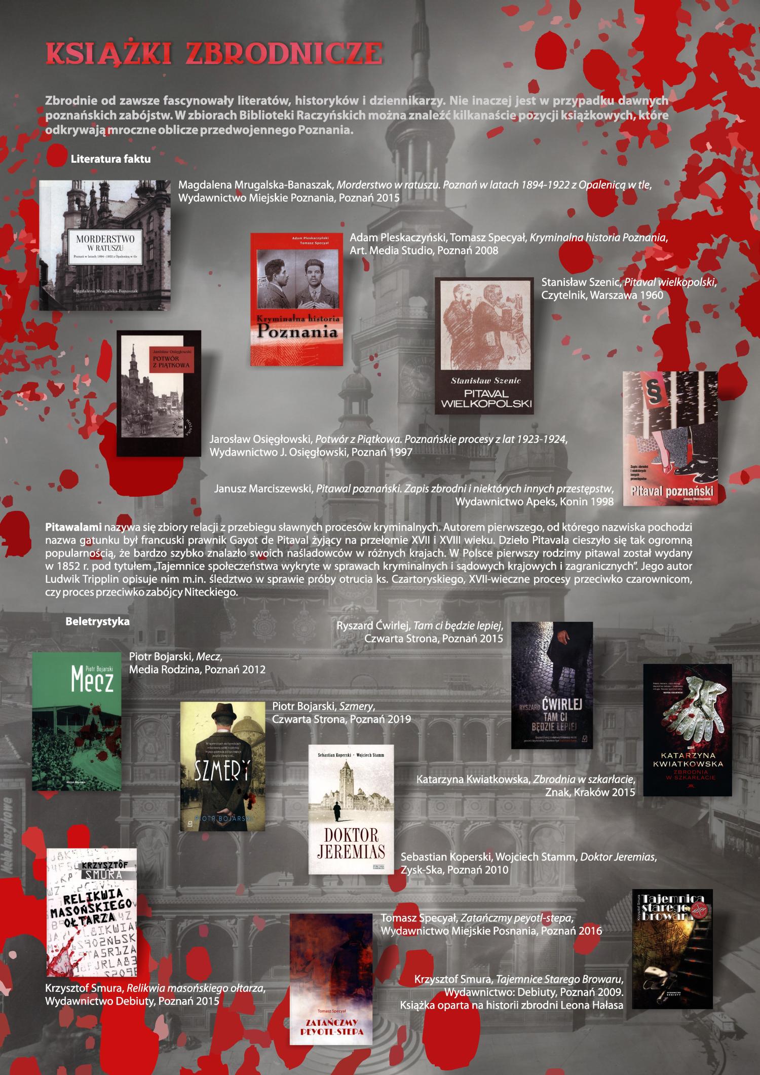 plansza o ksikach powiconych poznaskim zabjstwom znajdujce sie w ksigozbiorze Biblioteki Raczyskich