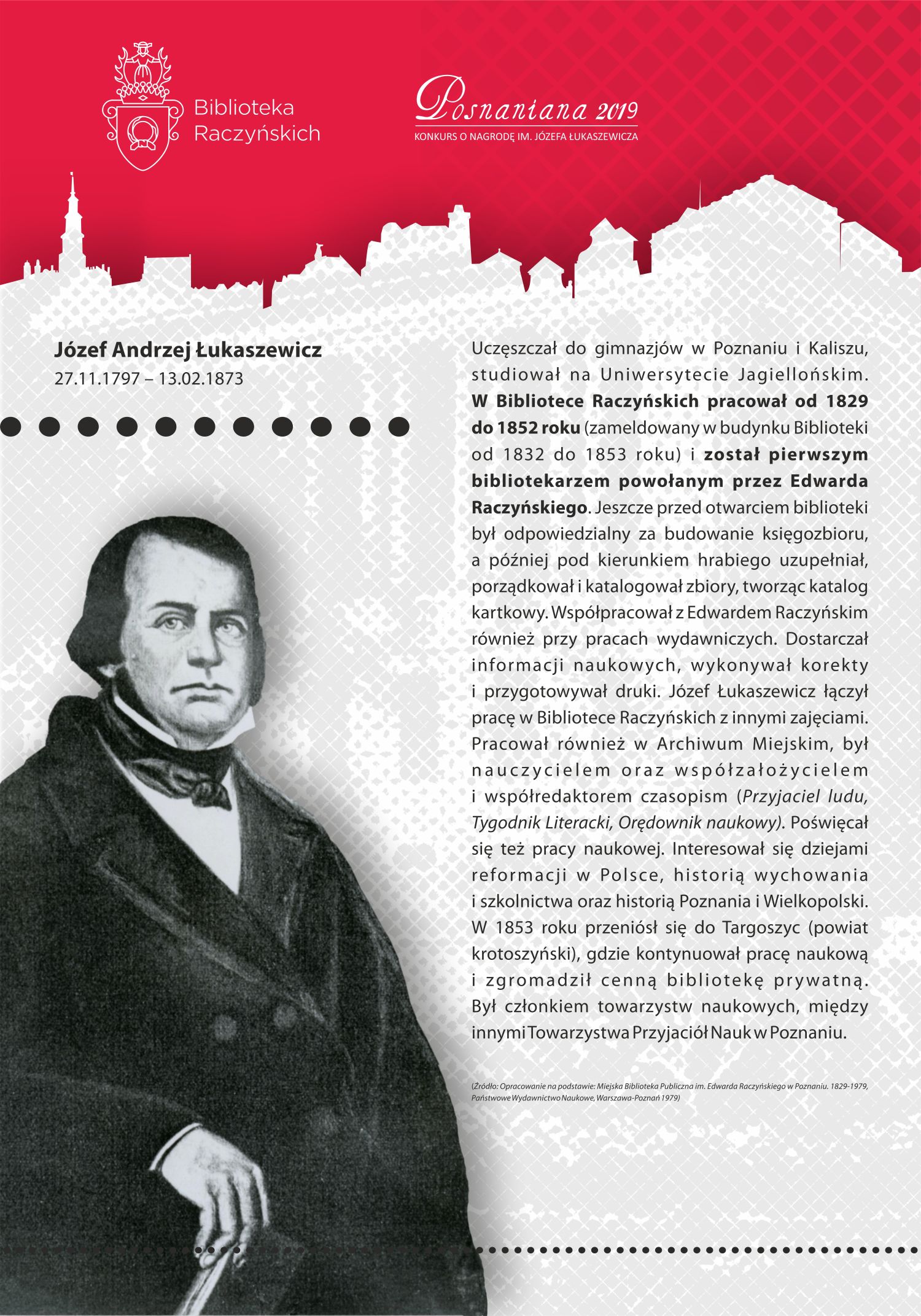 plansza z biogramem J�zefa Andrzeja �ukaszewicza, pierwszego bibliotekarza powo�anego przez Edwarda Raczy�skiego.