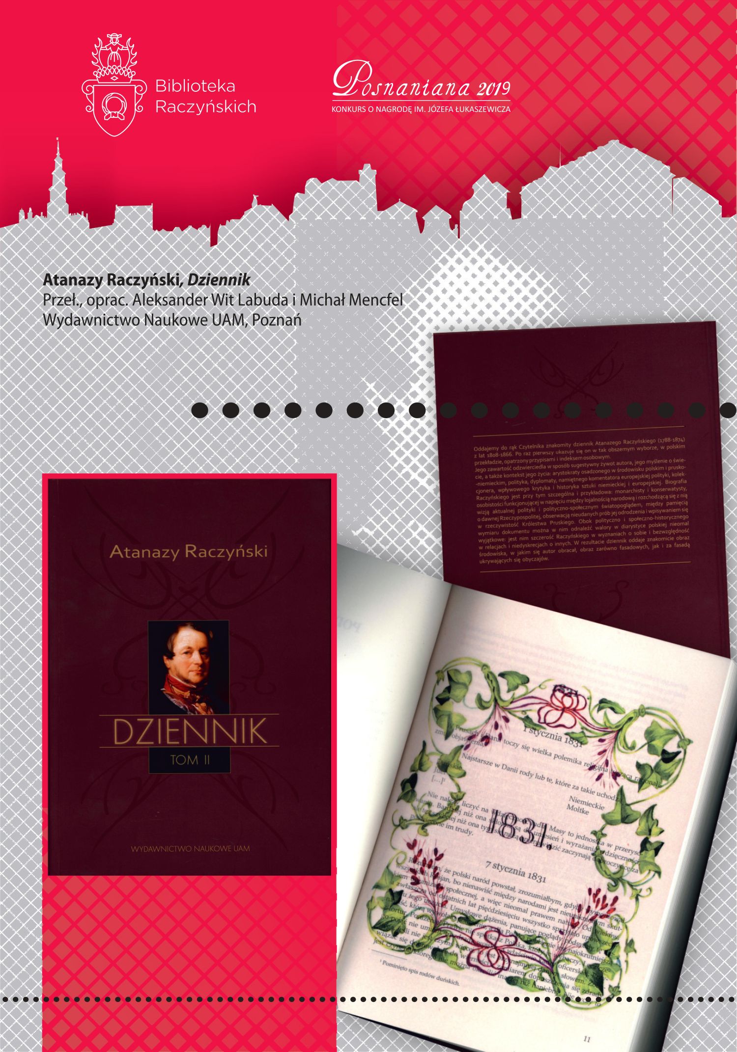 Ok�adka ksi��ki Atanazy Raczy�ski, Dziennik opracowana przez Aleksandera Wita Labud� i Micha�a Mencfela.
